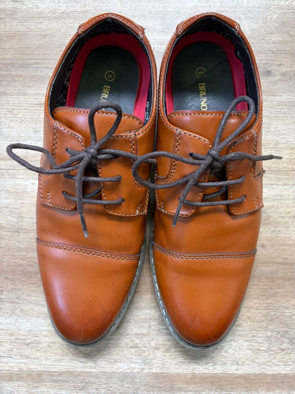 Bruno Marc Boys Brown Leather Cap-Toe Derby Dress Shoes 4